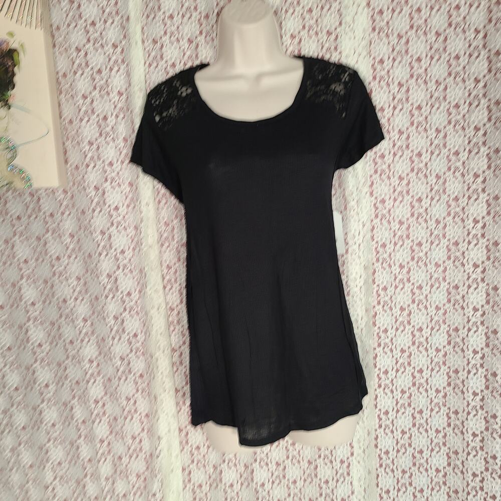 NWT faded glory black ribbed lace back top size medium
